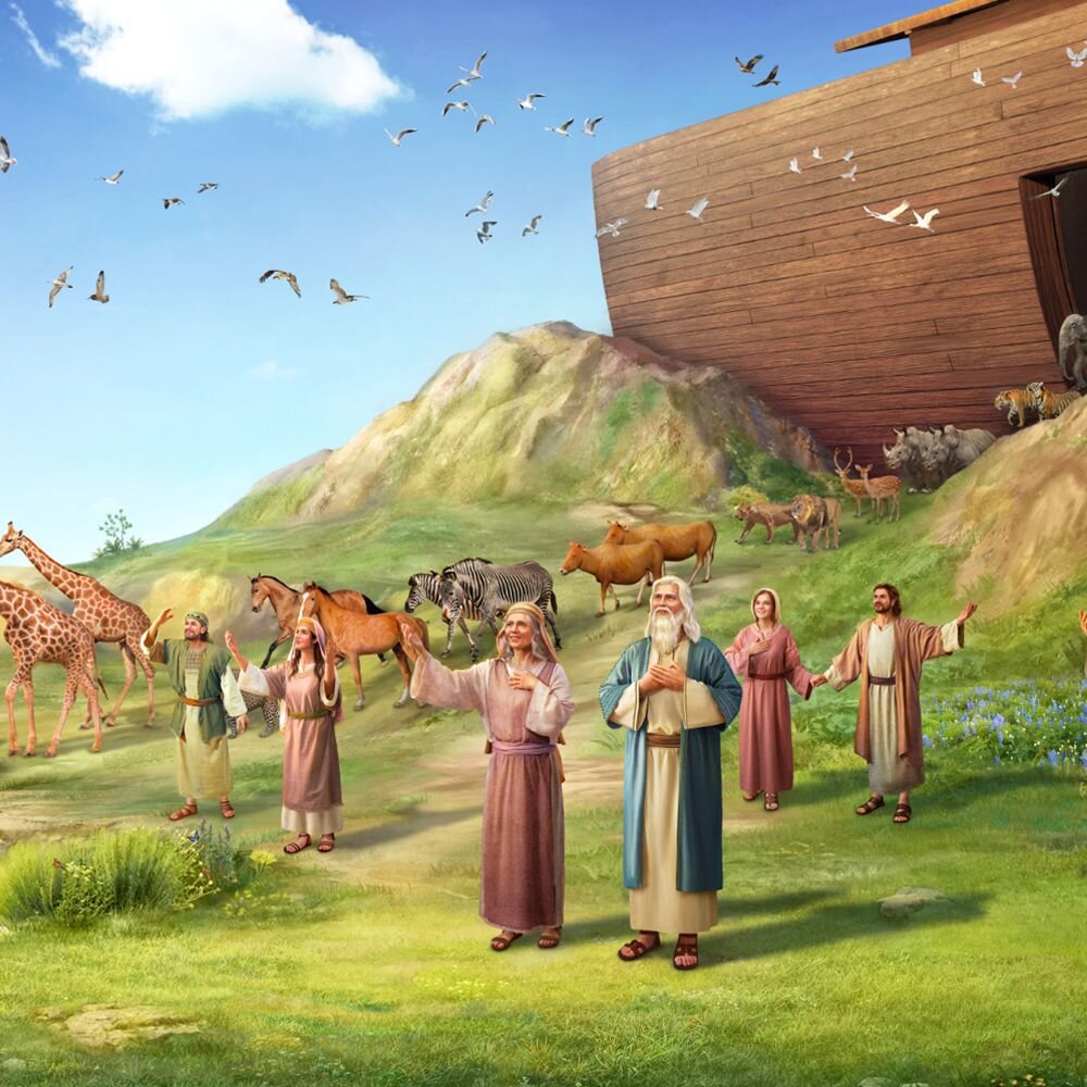 Ной с семейством и животными выходят из Ковчега (согласно Книге Бытие, это произошло всего примерно в 450 км. к северо-востоку от обнаруженного культового центра и древнейшего города, название которого нам неизвестно, и который условно именуется по месту обнаружения Бунчуклу-тарла)