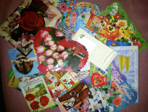 моя скромная коллекция открыток, их здесь почти 100 штук.