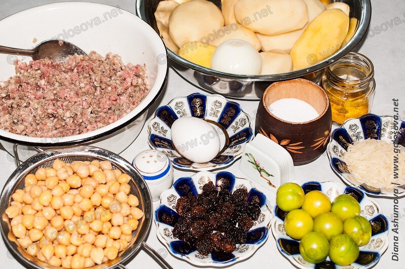 обширный список продуктов на кюфту бозбаш