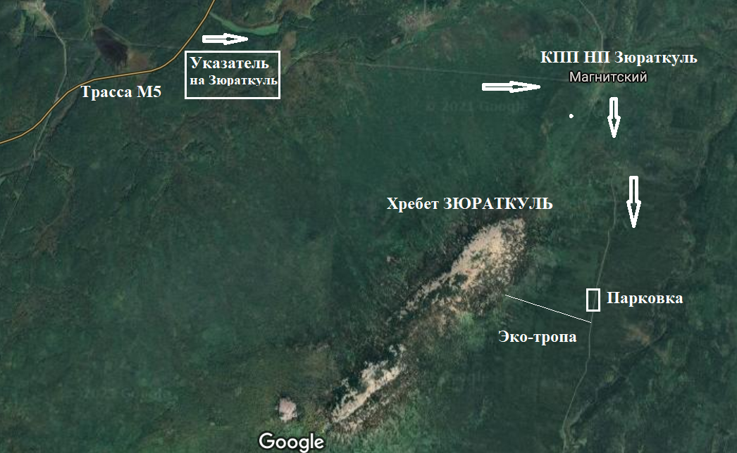 Карта маршрута к Хребту Зюраткуль
