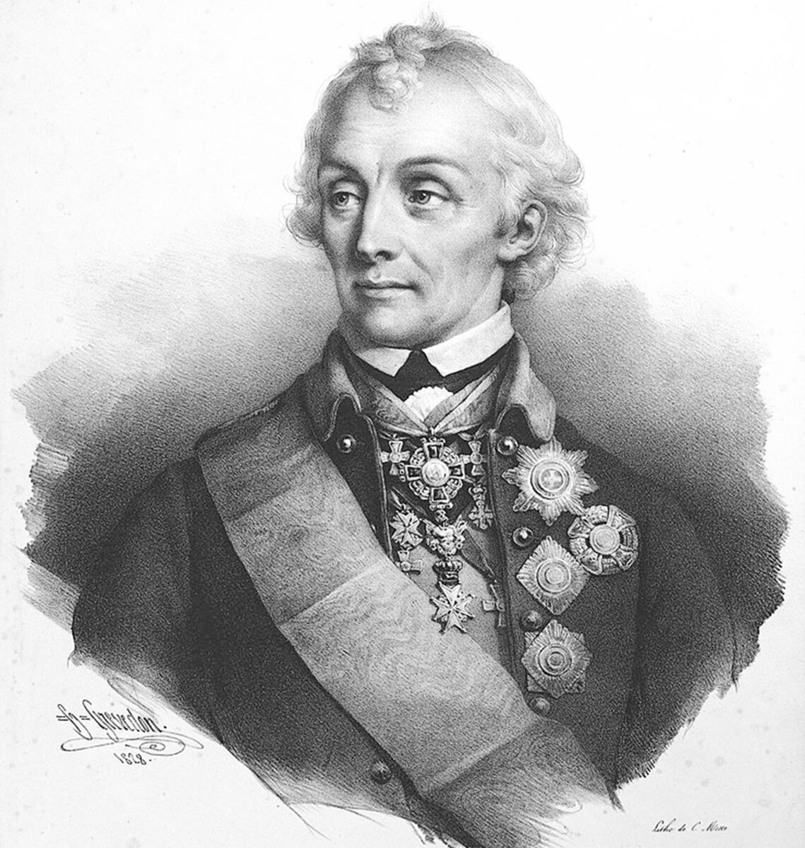 Полководец Суворов Александр Васильевич. Литография 1828 г. Общественное достояние