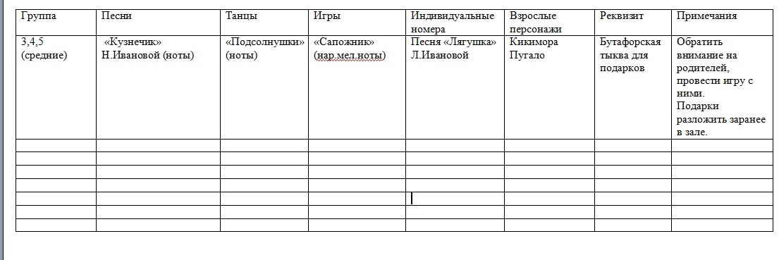 Для примера немного заполнила