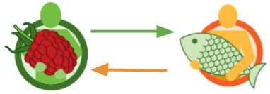 Бартерная торговля. Если люди хотят получить продукты друг друга, они могут ими обменяться. Фермер обменивает ягоды на рыбу рыбака.