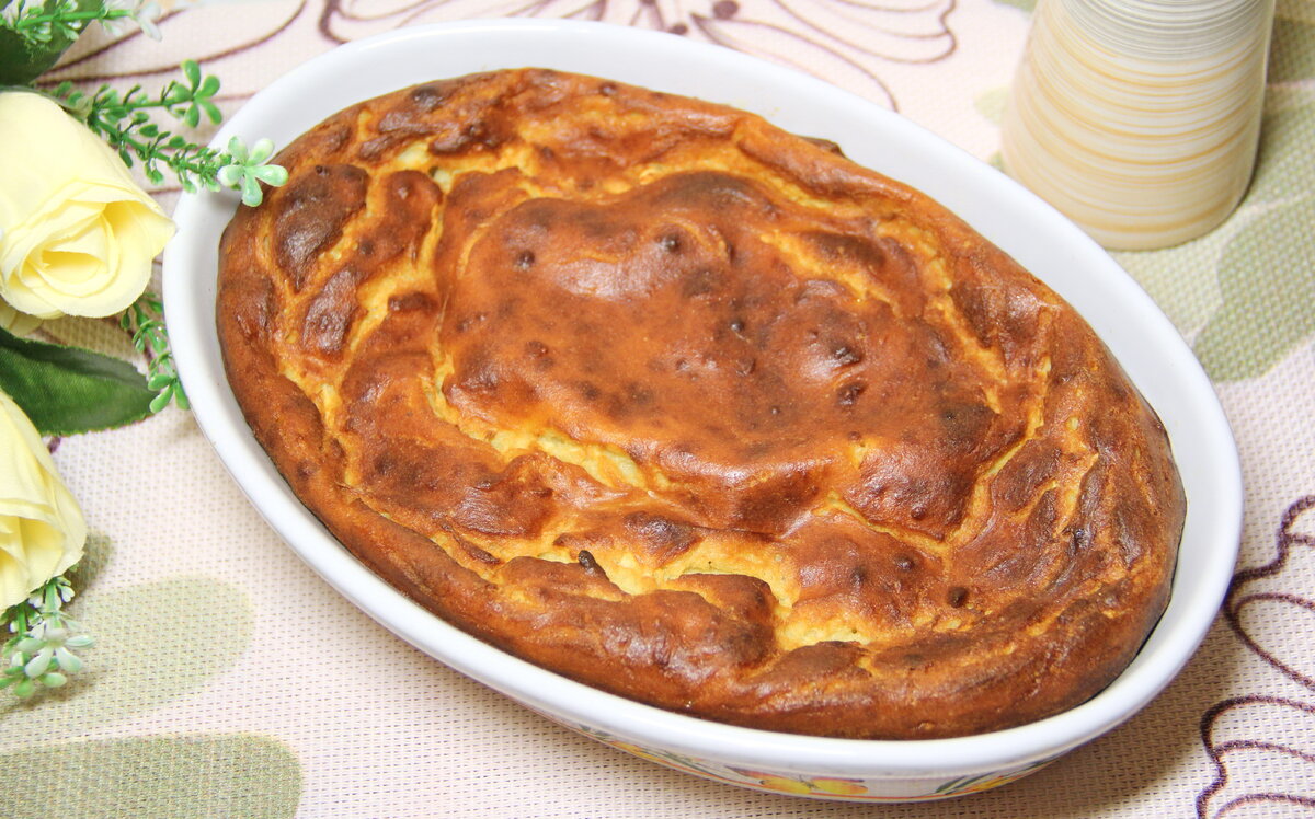 Творожная запеканка с яблоком и бананом 