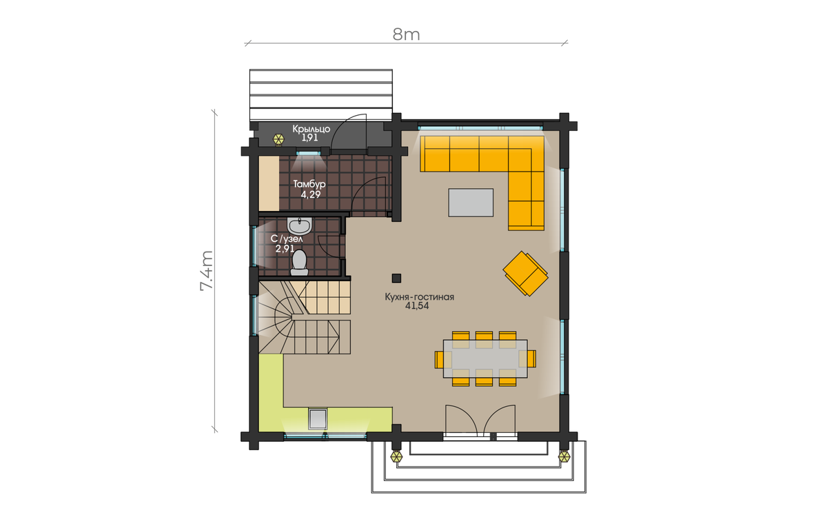 Планировка первого этажа дома по проекту Оптимал 109