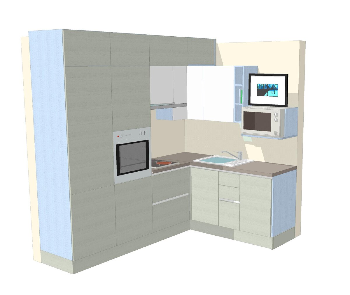 Проект угловой кухни с антресолями