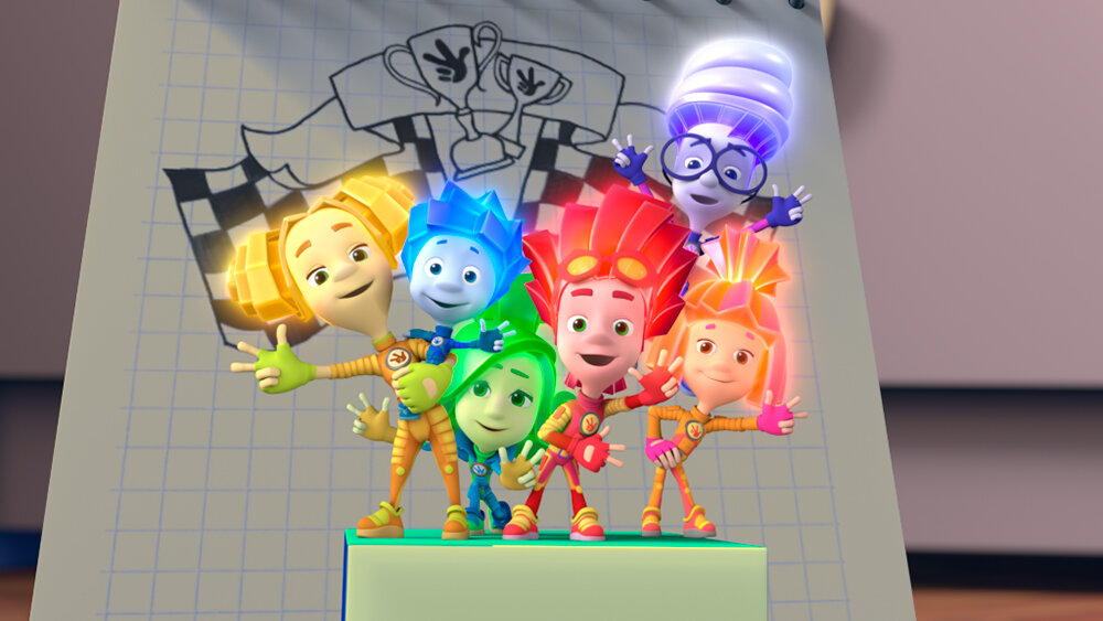 Шпуля, Нолик, Верта, Файер, Игрек, Симка(с лево на право)