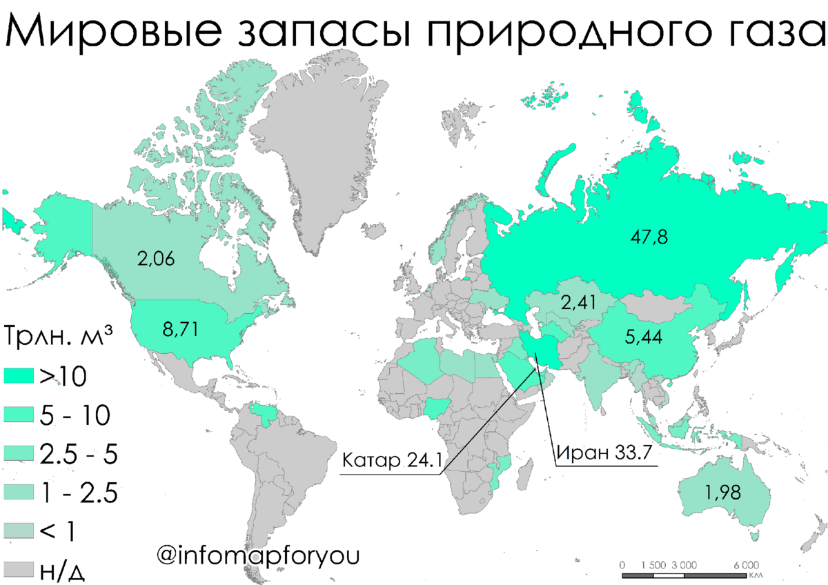 Природный газ на географической карте