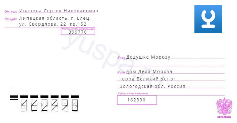 Пример заполнения конверта россия