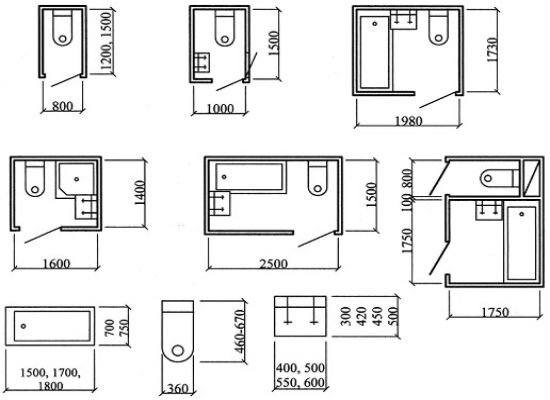 Это планировки стандартных туалетов и совмещенных санузлов из типовых панельных домов. Как видите, проектировщики полагали, что такого размера достаточно...
