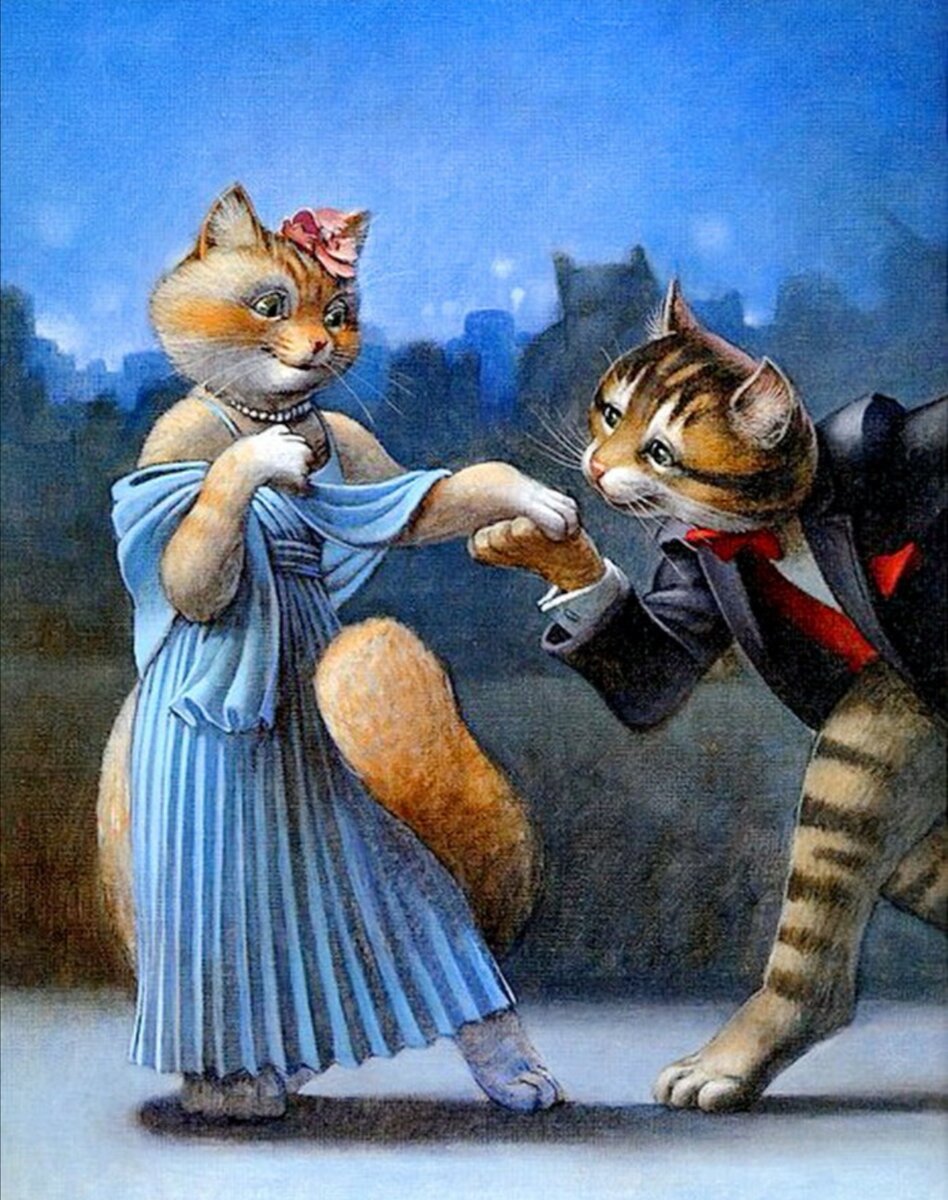 День уважения кошки картинки прикольные. Художник Jon Goodel. Кошка иллюстрация. Коты в живописи. Коты танцуют.