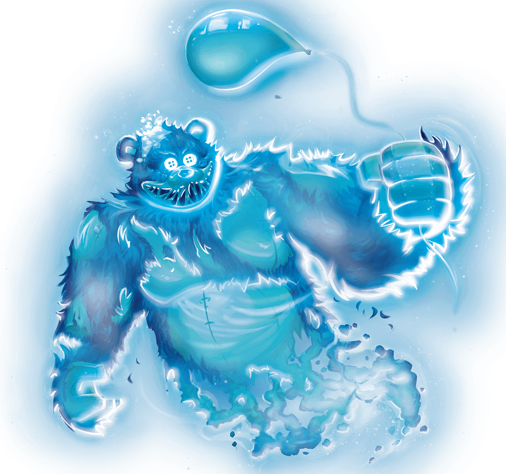 Этого в прошлом милого плюшевого медвежонка звали Мистер Нибс. Правда со временем он стал призраком и уже не выглядит мило и добродушно. Совсем напротив со временем его ткани порвались и из него до сих пор валится мех , ему зашили глаза пуговицами синего цвета. Как такое может быть мило , красиво . а уж точно по-доброму??? Но несмотря на его внешность, мы с 100% уверенностью можем сказать что он и Леди Эвелина два самых сильных призрака в НЬюбери. Кстати. забыл сказать как раз Леди Эвелина и играла с игрушкой Мистером Нибсом. У него порванная шерсть и это выглядит жутко и даже страшно.  