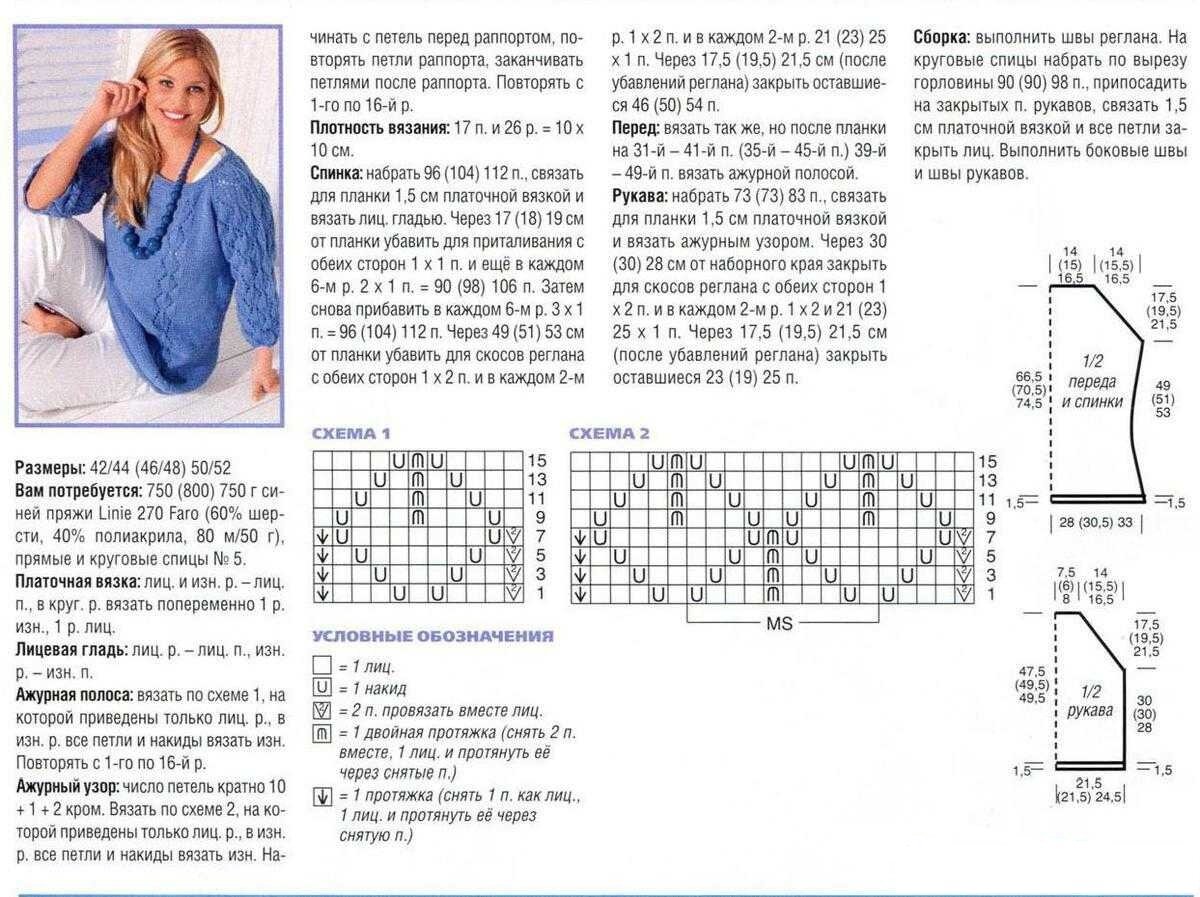 Схема вязания пуловера реглан сверху описание