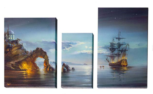 Модульная картина художника Романа Романова ''Лунная ночь'', напечатана на высококачественном синтетическом холсте и натянута на деревянный подрамник глубиной 3,5 см.