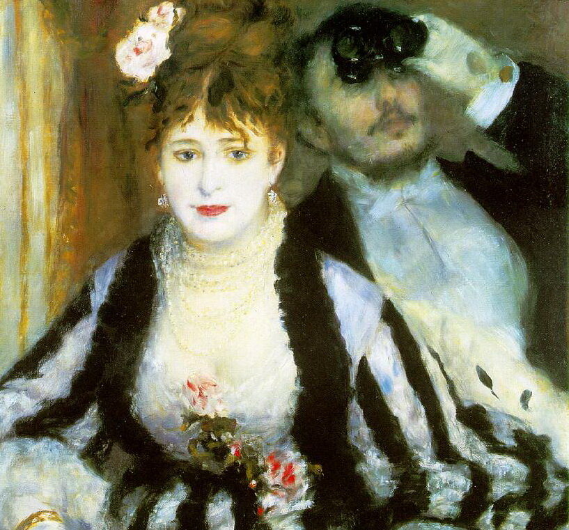 "Ложа" Ренуар, 1874 г. Какой этот господин нахал, пришел с одной дамой, а рассматривает в бинокль другую