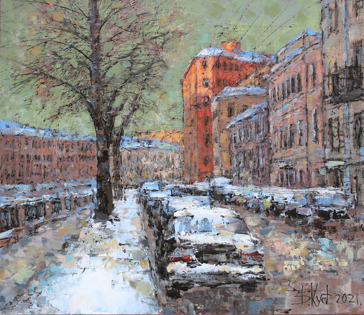 Дмитрий Кустанович. Веселый зимний день. На Канале Грибоедова, 60x70 см, 2021
