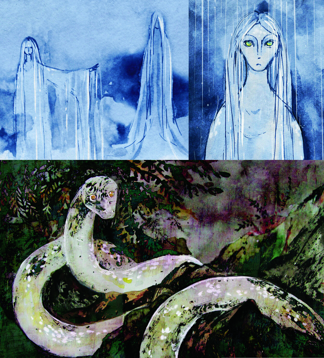 Идеи для анимационного фильма «Белая Змея» Полина почерпнула, прочитав книгу фольклориста, исследователя мифологии Александра Николаевича Афанасьева «Древо жизни». Эскизные образы Облачной Девы и Белой Змеи (на фото) – авторское прочтение мифов полевчанки. Эскизы выполнены в студии «А-Фильм»