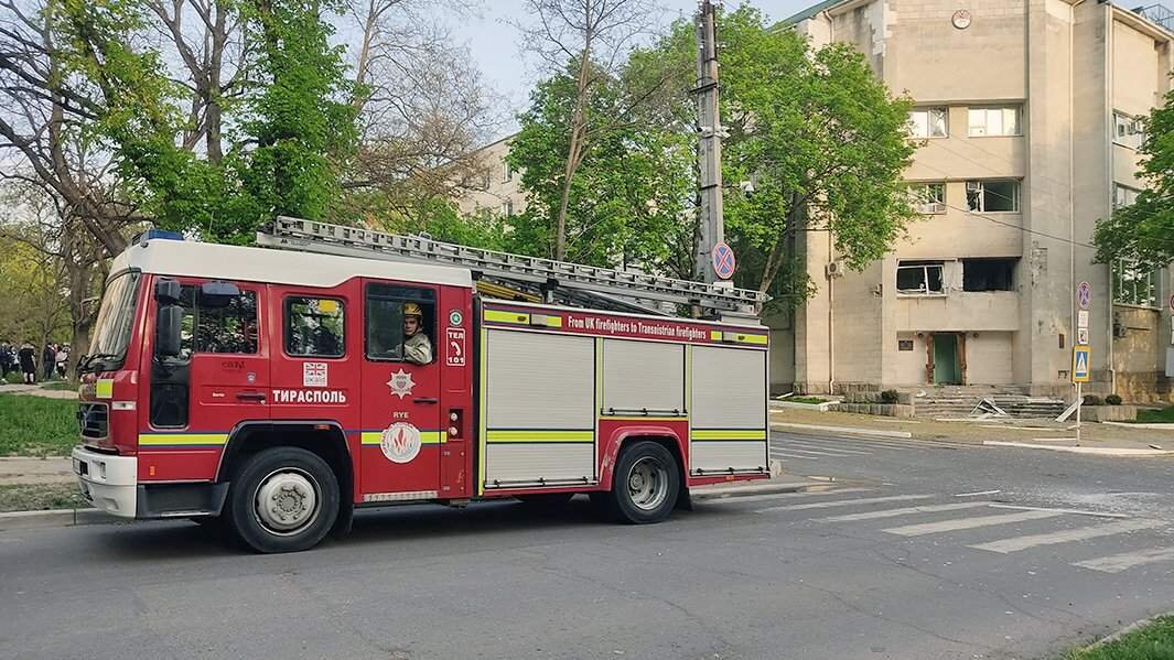 Поврежденное от серии взрывов здание МГБ Приднестровья в Тирасполе, 25 апреля 2022 года                                                                                                                                       Фото: РИА Новости/пресс-центр МВД ПМР