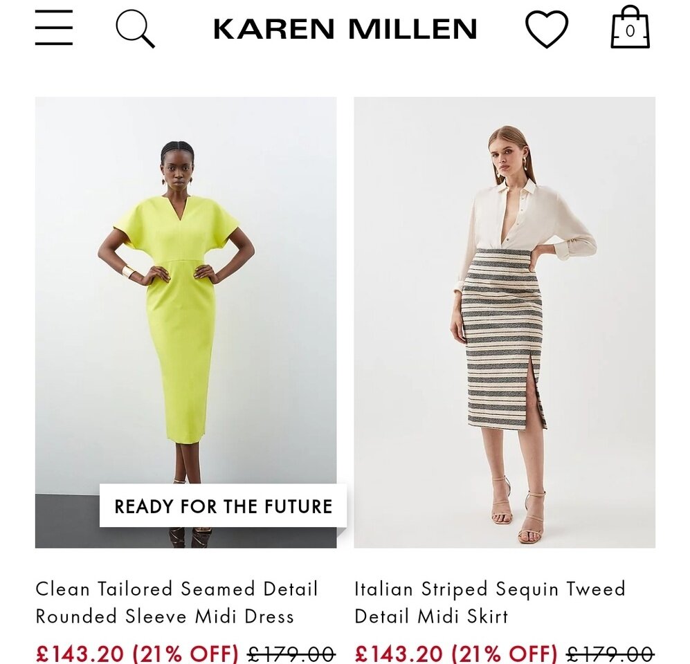 Стоимость юбок Karen Millen на официальном сайте бренда.