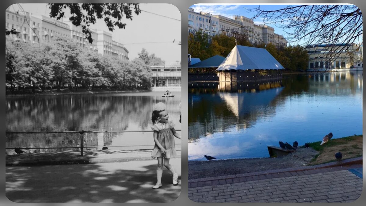 Чистые пруды - невероятно уютное место, где я могу отдохнуть телом и душой, укрывшись от зноя, ветра или дождя под величавыми кронами деревьев. (1984/2018 годы)