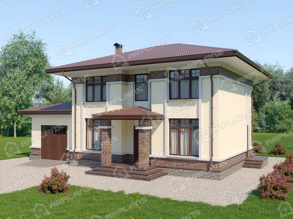 Фото 2 двухэтажного дома из газобетона с 3 спальнями и гаражом.140 кв м. Источник arplans.ru Проект К-152