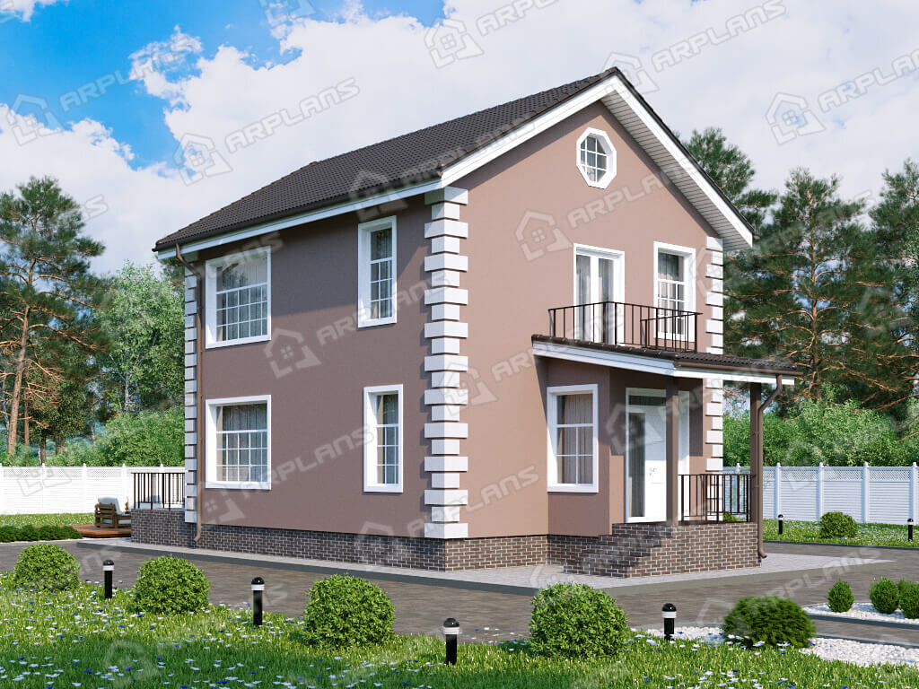 Фото 1 двухэтажного дома из газобетона с 3 спальнями, балконом, террасой и газовой котельной.110 кв м. Источник arplans.ru Проект К-347