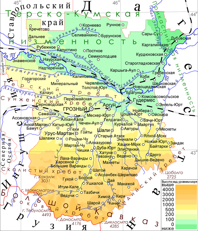Чечня карта спутник