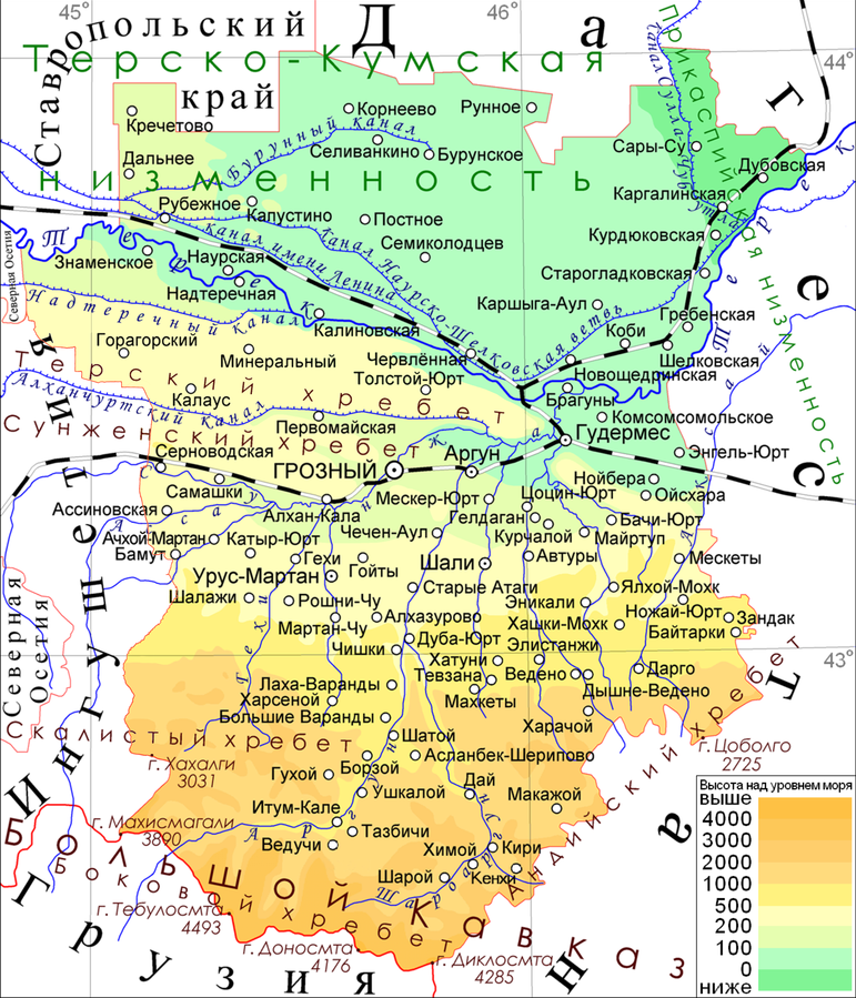 Чечня карта границы