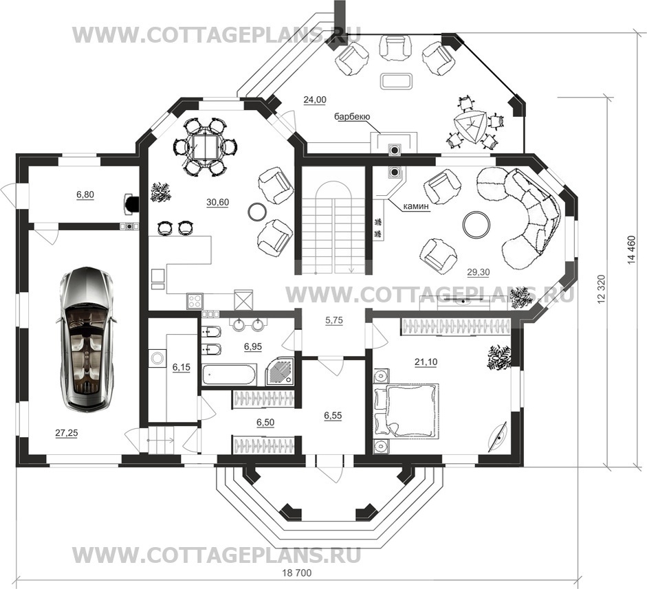  Варианты планировок 1-го этажа. Источник фото: https://www.cottageplans.ru 