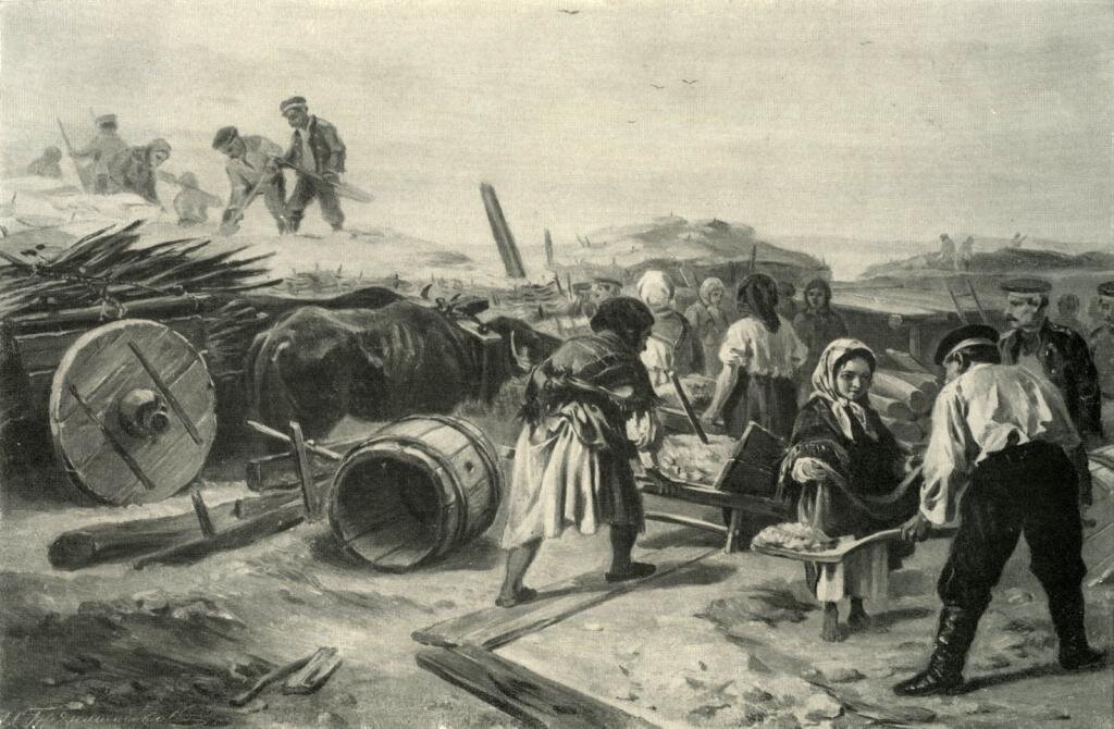 И.М.Прянишников. Строительство укреплений в Севастополе.