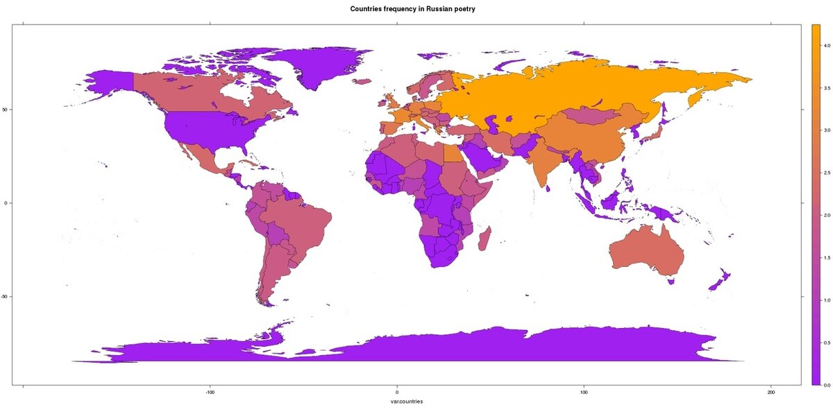 Cvetovaia кarta upominaemosti stran v russкoy poêzii XVIII–XXI veкa.