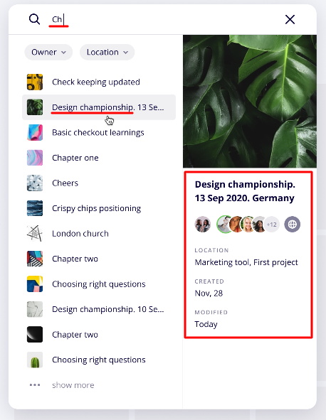 
Board details appear when you hover over its name