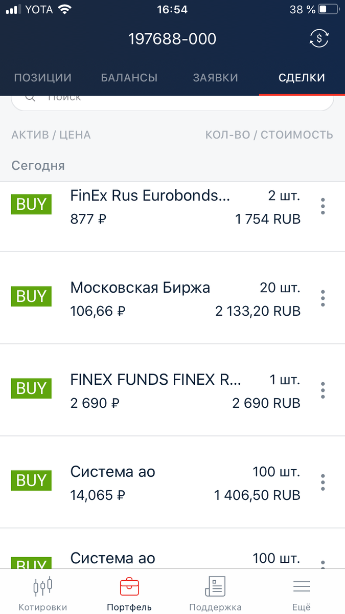 Общий список покупок. Скриншот из личного кабинета Альфа директ