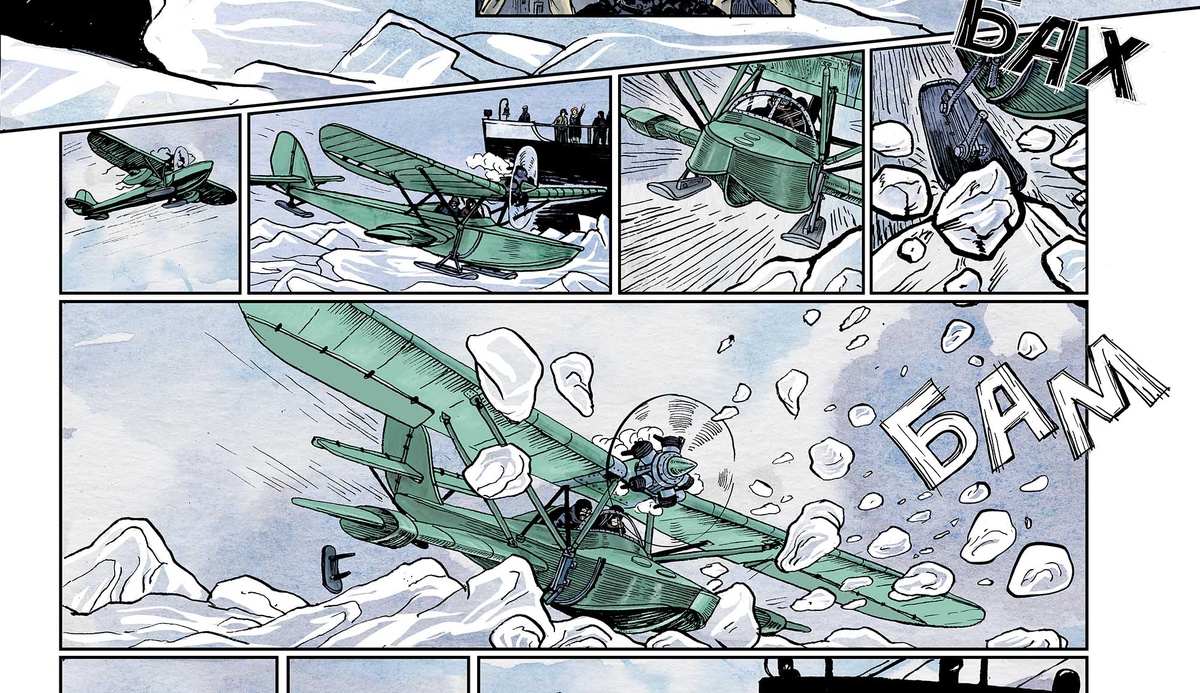 Самолет Амфибия Ш-2. Бабушкин и Воронин совершают ледовую разведку. Худ.: Владислав Серов