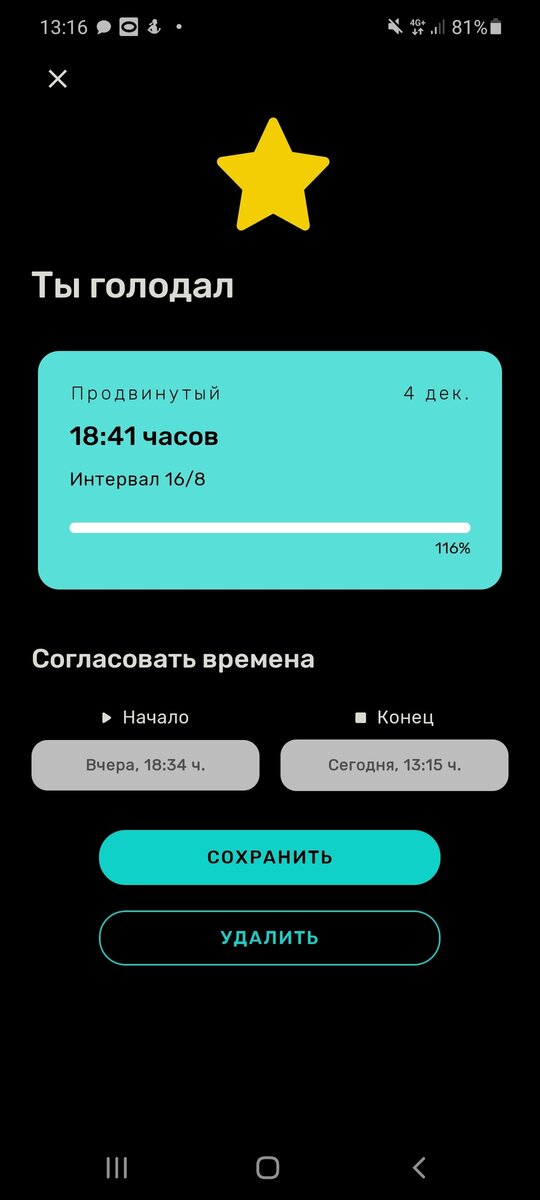 Сегодня период голодания составил почти 19 часов