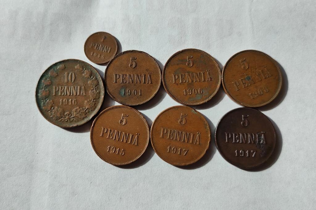 1+5+10 ПЕННИ РУССКАЯ ФИНЛЯНДИЯ. ВСЕ РАЗНЫЕ. Фото: Auction.ru