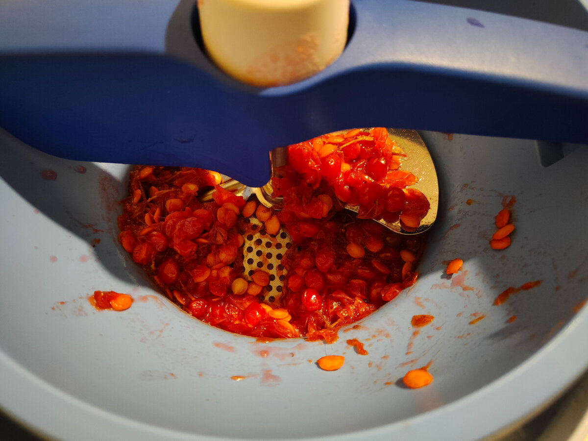 Протираю через сито. У меня мельница для ягод 