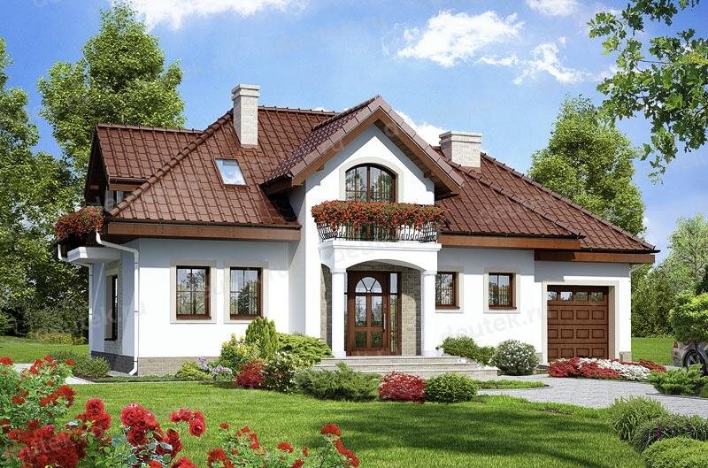 Проект двухэтажного дома 187 м2 из пористого бетона с гаражом, балконом и террасой - LG-2