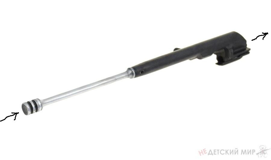 Источник фото: Яндекс картинки. Затворная рама с газовым поршнем АК (отмечены точки приложения импульса и вектор движения)