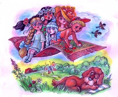 Иллюстрация Евгения Антоновича Смирнова к сказке "Петушок".