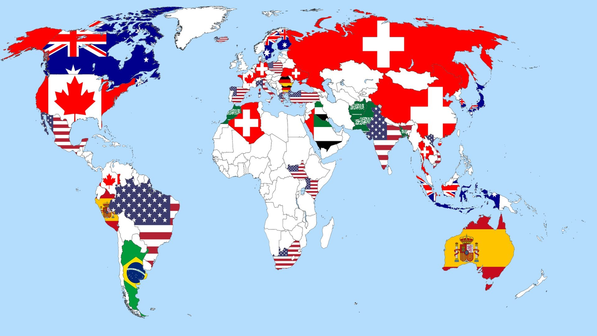 Другие страны видно. Карта с флагами.