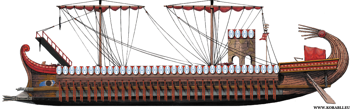 Древнеримский военный корабль построенный по образцу древнегреческой триеры 7