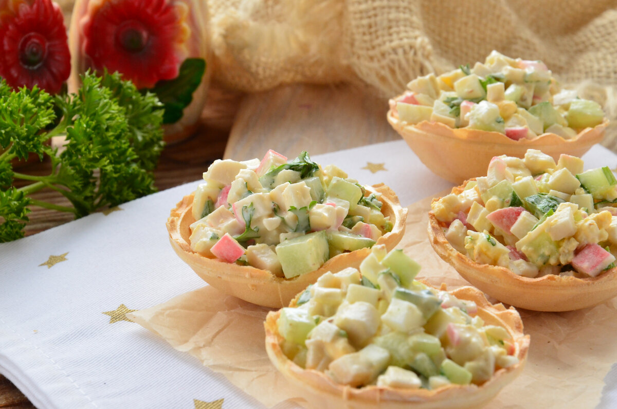 Крабовый салат в тарталетках рецепты с фото