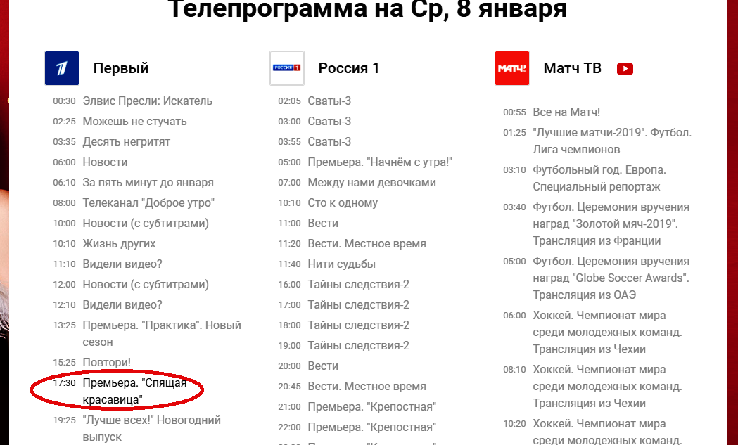 Телепередача первого канала на сегодня