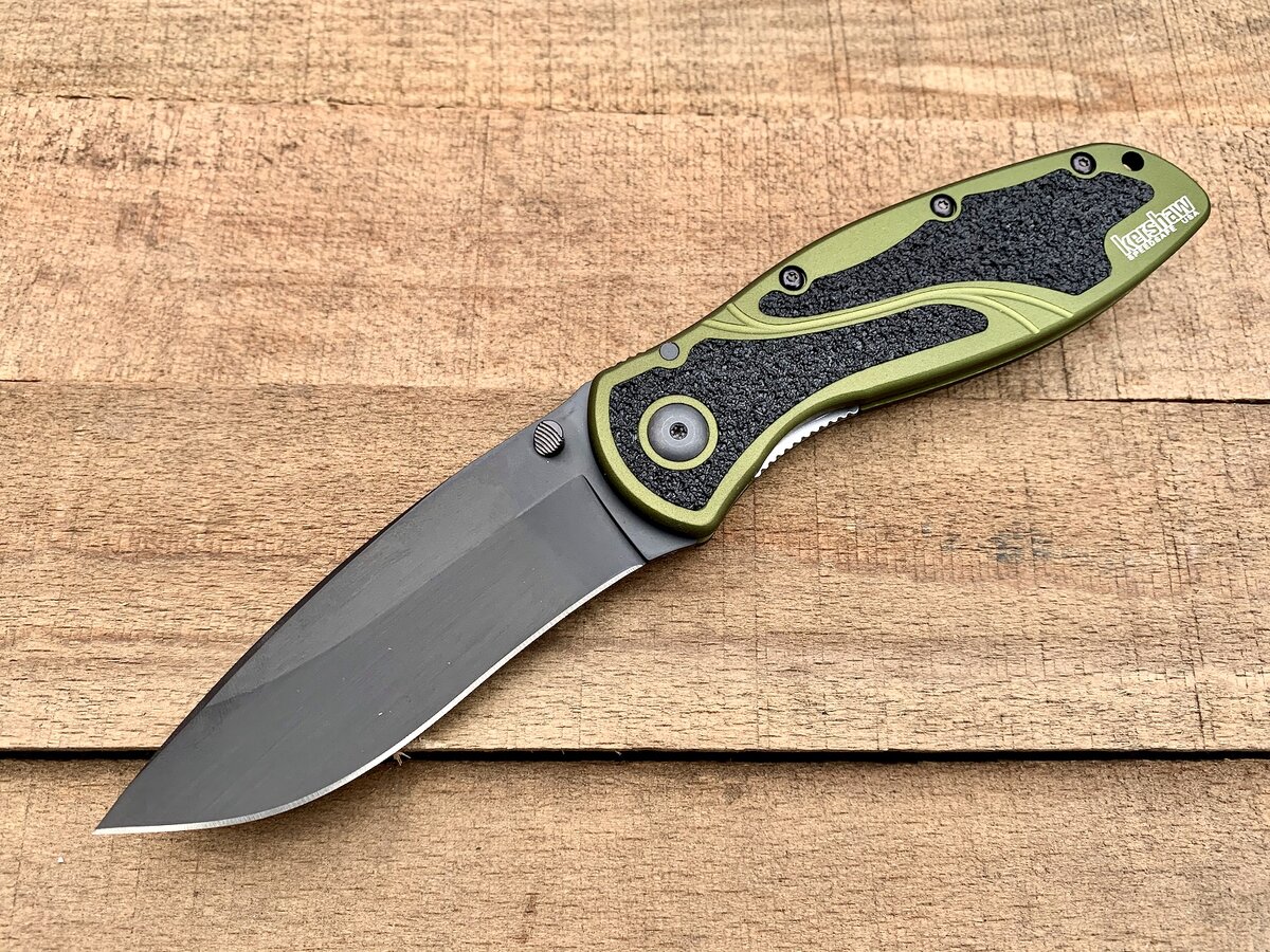 Kershaw Blur, Black Blade, Olive Drab Aluminum Handles