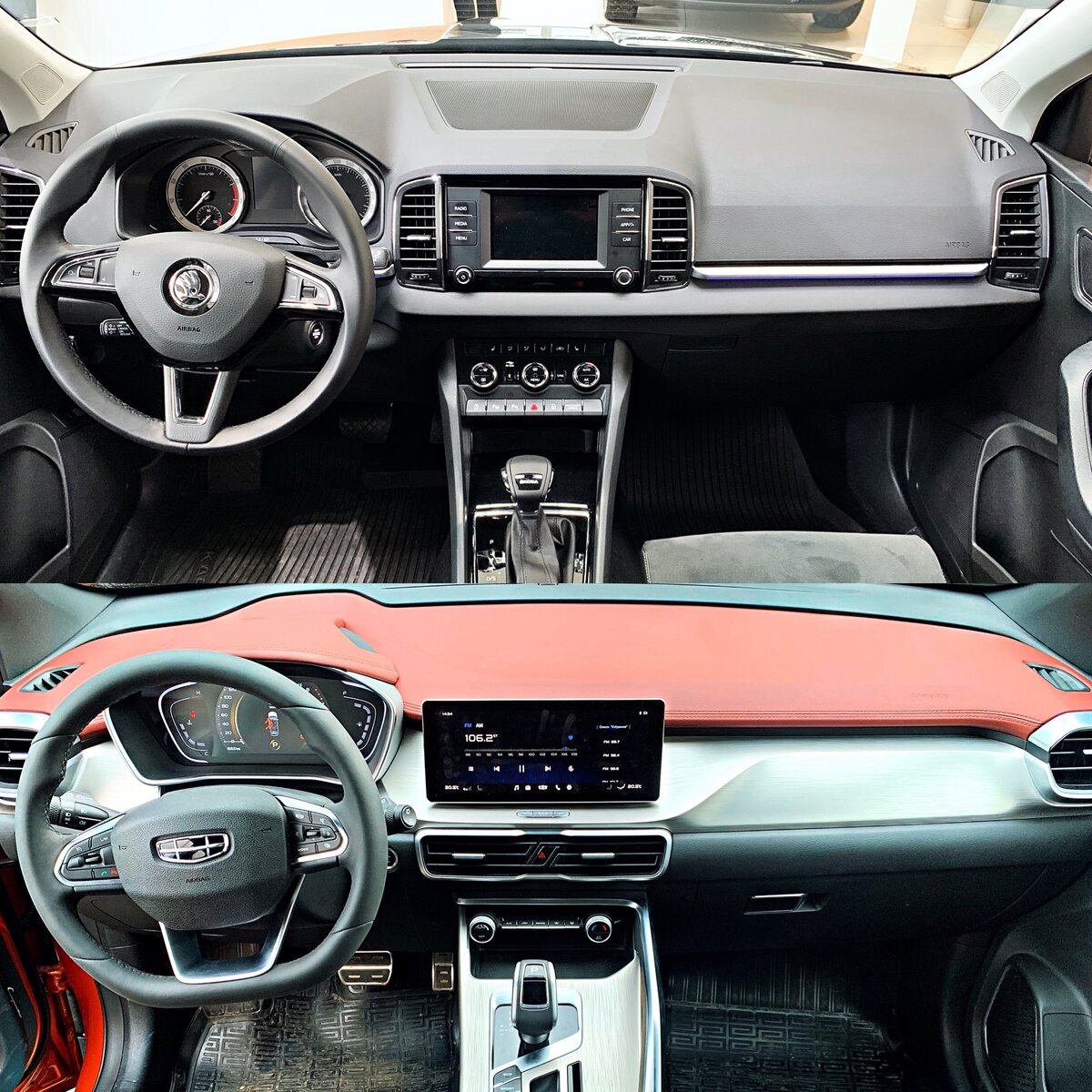 Салоны Skoda Karoq и Geely Coolray