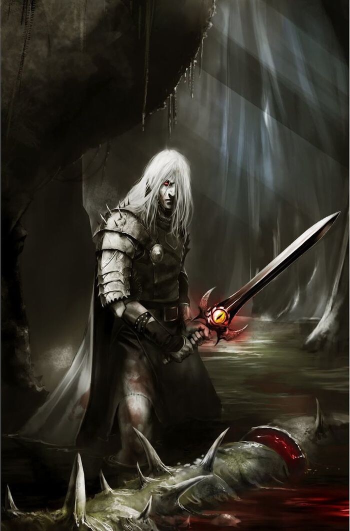 Буреносец в руках Элрика, последнего императора Мелнибонэ.