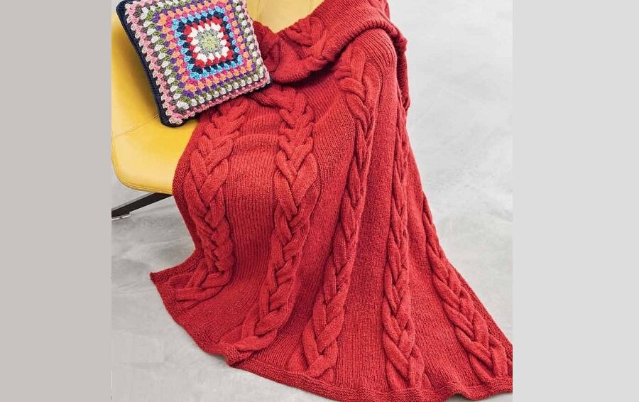 Плед с косами спицами