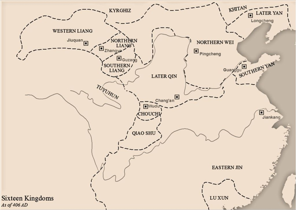 Китайские земли в 406 году. Автор: SY - собственная работа, CC BY-SA 4.0, https://commons.wikimedia.org/w/index.php?curid=62864771