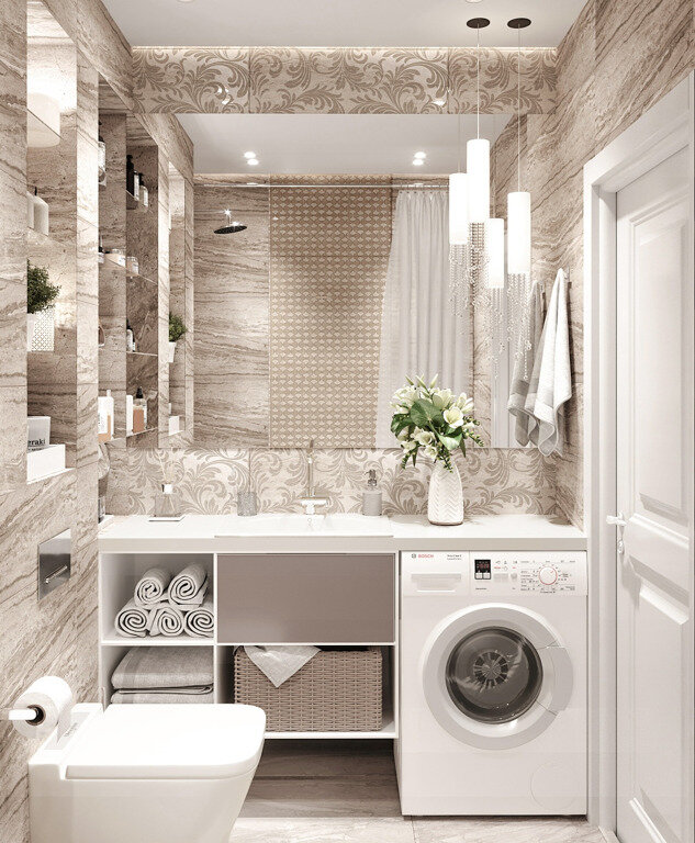 Дизайн маленькой ванной комнаты - 35 фото (идеи планировки интерьера - вид сверху)
